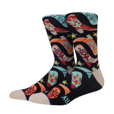 China Custom Bright Colorful Cowboy Boots Antibacterial Design Funky Novelty Fun Pattern Crew Socks for sale