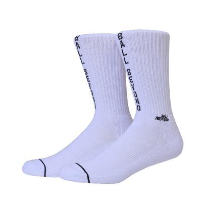 China Custom White Comfy Antibacterial Combed Cotton Medium Cushion Sporty Crew Socks With Jacquard Logo for sale