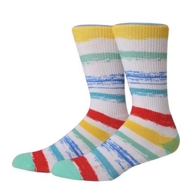 China Custom New Arrivals Stripes Pattern Antibacterial Colorful 360 Degree Digital Printing Unisex Socks for sale