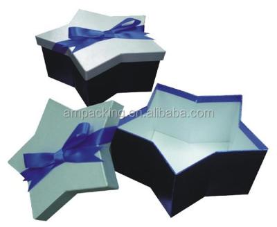 China Star Shape Recyclable Paper Gift Box With Ribbon Craft Star Packing Box Te koop