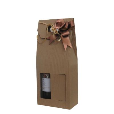 China Corrugated Biodegradable Paper Flute Kraft Paper Gift Box For Two Red Wine Water Bottle Packaging With Ribbon Bow Handle for sale