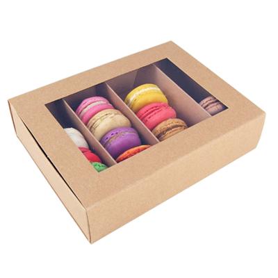 China Recyclable& Biodegradable Empty Brown Kraft Paper Gift Boxes For Candy And Chocolates Macaron Donuts Wholesale With Clear PVC Window à venda