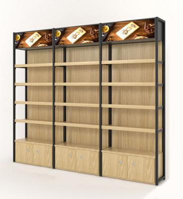 China Single-sided customization supermarket single-sided shelf wooden and metal display racks for gondola store shelves for sale