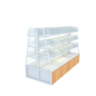 China Retail Store Double Sided Biscuit Rack Supermarket Candy Wood Shelves With PET Box Food Snacks Display Rack for sale