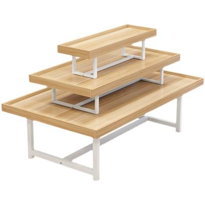 China Double Sided Steel-Wood Multifunctional Supermarket Shelves Snack Cosmetics Display Rack for sale