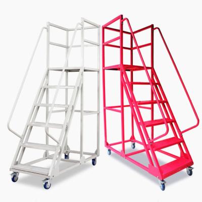 China Universal Rustproof Trolley Supermarket Factory Customization Warehouse Metal Ladder With Wheel for sale