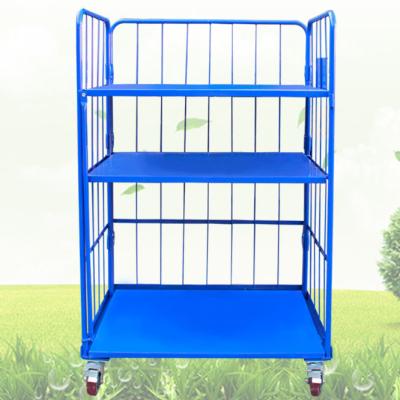 China Warehouse Steel Folding Container Corrosion Protection Roll Metal Container Storage Rolling Cage With Wheels for sale