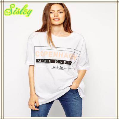 China Breathable Fashion Loose Women's Oversized T Shirt With Copenhagen Print Cotton T Shirt for sale