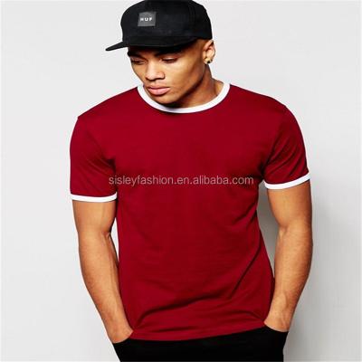 China Custom 100% cotton men's anti-pilling t-shirt china suppliers crew neck curved edge red empty distressed t-shirts for sale