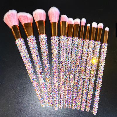 China Angular Blush Wholesale Manufacturer Unique Luxury Eco Friendly Glue Rhinestone 12pcs Makeup Brush Set Face Make Up Brushes for sale