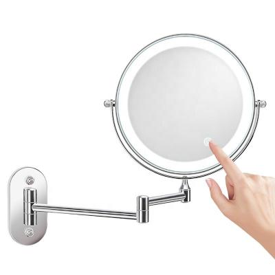 China Lighted 2022 Double Sided Round LED Mirror For Makeup Gifts Bathroom Accessories Wall Mounted Bath Mirror for sale