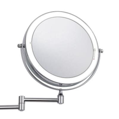 China 2022 Lighted Wall Mounted Makeup Mirror with 1X/10X LED Lights Magnifying 360 Swivel Extendable Vanity Mirror for Bathroom for sale