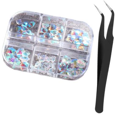 China Resin Boxed Flat Rhinestone Nail Set With Glass Hot Nail Art Supply Beauty DIY Tweezers Jewelry Accessories Finger Style for sale