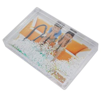 China Glitter Photo Frame Customized Gifts Home Office Decoration Acrylic 4R Photo Frame With White Snow And Liquid Inside for sale