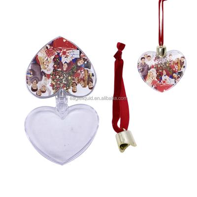 China Christmas Tree Decoration Merry Christmas Custom Photo Hanging Ornament Christmas Theme Heart Shape Baubles Mini Hanging Clear Photo Frame Ornament for sale