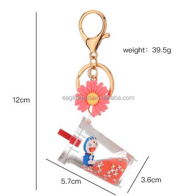 China Doraemon Keychain 3D Cartoon Drifter Keychain Aqua Boba Keychain Glitter Quicksand Plastic Customized Liquid Floating Key Chain for sale