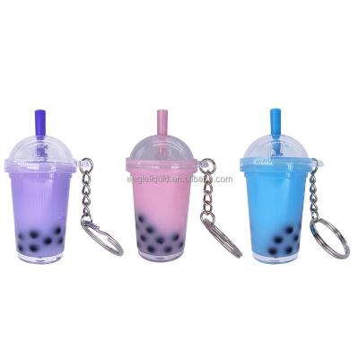 China OEM Plastic Design Ready To Ship Cute Liquid Acrylic Keychain Milk Tea Cup Boba Key Chain Boba Keychain for sale