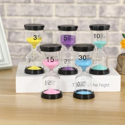 China Creative 1/3/5/10/15/30 Minute Unique Minimalist Hourglass Game Plastic Timers Set 6 Pack 6 Color Time Sand Happy Timer for sale