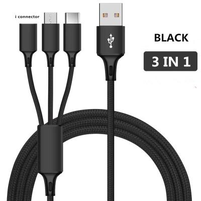 China Cell Phone Multi Charging Cable 4Ft 3 In 1 Nylon Braided Cable Universal Cord 2.4A USB C Multifunctional Cable Compattble With All Phones for sale