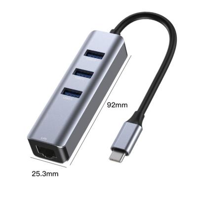 China Charge + Data Transfer+Plug & play+OTG Amazon Bestseller USB C HUB Network RJ45 1000Mbps 3 USB 3.0 Port Splitter RJ45 Gigabit Ethernet Hub Supplement for sale