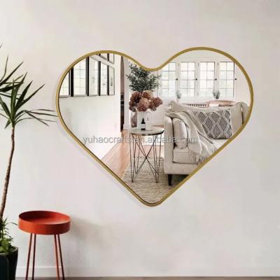 China Modern custom asymmetric aluminum framed mirror home decor big large heart shape popular luxury Decorative wall mirror for sale