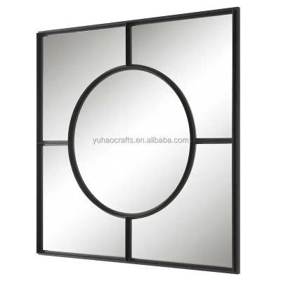 China Modern trendy black wall hanging metal framed mirror square shaped for sale