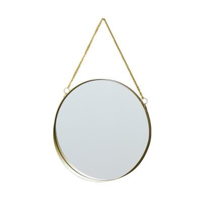 China Modern Modern Luxury Round Hanging Gold Makeup Mirror Frame Decorative Bathroom Living Room Decor with iron chain for sale