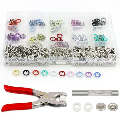 China 100 Sets LEAD FREE Snap Buttons Kit Tool, 10 Colors 9.5mm Metal Snap Buttons Rings With Fastener Pliers Press Tool Kit For Sewing for sale