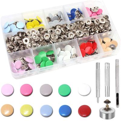 China Nickel Free Snap Fastener Kit, 10 Color Apparel Snaps Kit For Thin Leather Bags With 4 Pieces Fastening Tools for sale