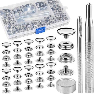 China 75 Sets Instant Fastener Kit Stainless Steel Press Stud Hat Button Viable Metal Snap Button With Setting Tool For Fabric Leather Canvas for sale