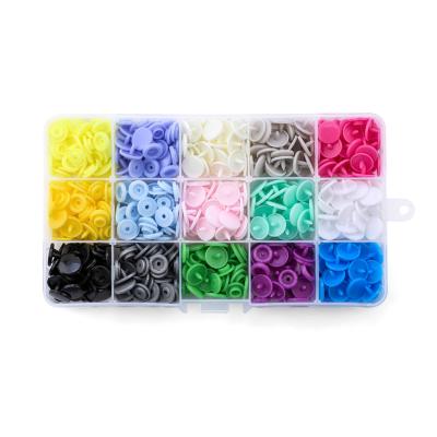 China Viable Snaps 150 Sets 15 Colors Resin Snap Buttons T5 Snap Buttons T5 Hats 12.5mm Glossy Plastic Box Packing Separately DIY Snap Fastener for sale