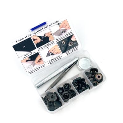 China 10Sets GUNMATEL Other 201 (15mm) Snap Fastener Kit Clothing Snap Button with 3Pieces Installation Tools for Bags Jeans Leather for sale