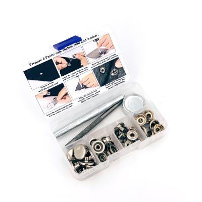 China Other WHITE 201 (15mm) 10Sets Snap Fastener Kit Clothing Snap Button With 3Pieces Installation Tools For Bags Jeans Leather for sale