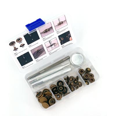 China Other 633 (12.5m) ANTI COPPER Snap Fasteners 10Sets Kit Snap Clothing Snap Button with 4Pieces Installation Tools for Bags Jeans Leather for sale