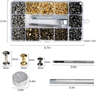 China 480 Sets Rivets Double Rivet Workable Leather Cap Metal Studs Tubular Fastening Tool Kit For DIY Leather Craft Repairs Decoration Hot Sale for sale