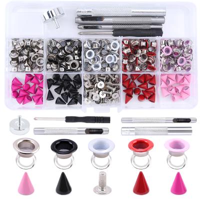 China Viable 5clolors eyelet and 4colors 210 rivets tool kit punk sets for DIY crafts clothing shoes belt bag dogcollar punk style for sale