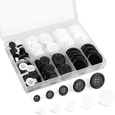 China 160PCS Viable Premium Sewing Buttons, Black Flatback Resin Sewing Buttons, Round 4 Holes 5 Sizes White Buttons With Compartment Storage for sale