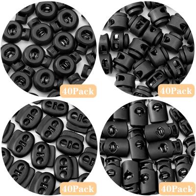 China 160 Pcs Nickel Free Plastic Cord Locks, Double Hole Single Spring Stop Toggle Stoppers for Cords, Laces, Bags, More, 4 Styles for sale