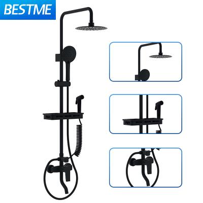 China With Sliding Bar Black Plated In Shower Set 5 Functions Brass Shower Set Exposed Rain Shower Mixer for sale