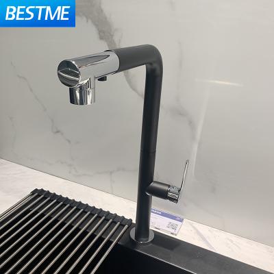 China Deck Mounted Brass Single Lever Metered Water Supply Taps Matt Black Plating Hot Cold Single Hole Pull Out Kitchen Mixer Tap for sale