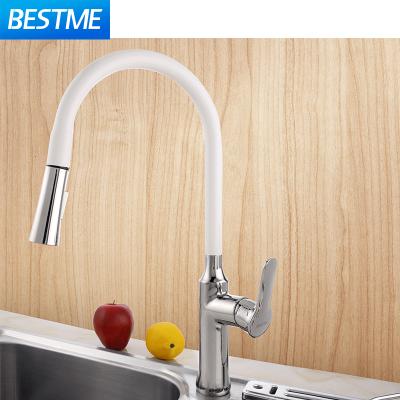 China Painted White Metered Faucets Pull Out Sprayer Kitchen Faucets Pull Down Faucet Brass Kitchen Mixer Tap for sale