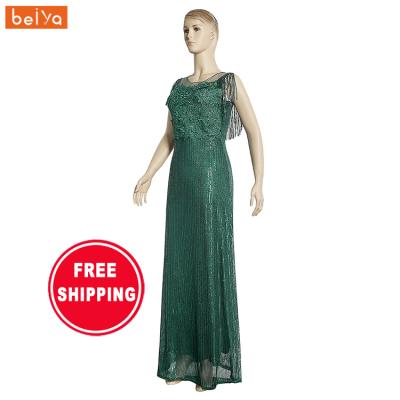 China Sequin tasselplus size fringe dress green women's banquet breathable temperament evening dress 2022 for sale