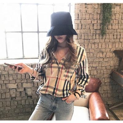 China New 2021 Hot Sale Classic Plaid Shirt Breathable Loose Retro Wild Style Long Sleeve Shirt Women Female Plus Size Tops for sale