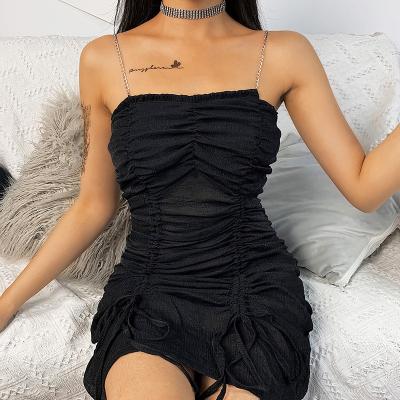 China 2021 new style Korean style women's dress slip dress wrinkle dress regular black Korean women's dress for sale