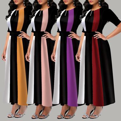 China 2021 spring anti-static summer collar top satin long dress fashion color contrast casual dress slim women for sale