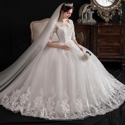 China 2021 Anti-Static High Quality Scalloped Neck Lace Applique A Line Half Sleeve Wedding Dresses Cheap Plus Size 9XL Bridal Gowns Wedding Dress for sale