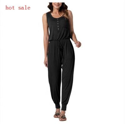 China 2021 Summer Overalls Women Sleeveless One Piece Breathable Wide Leg Loose Rompers For Casual Occasion for sale