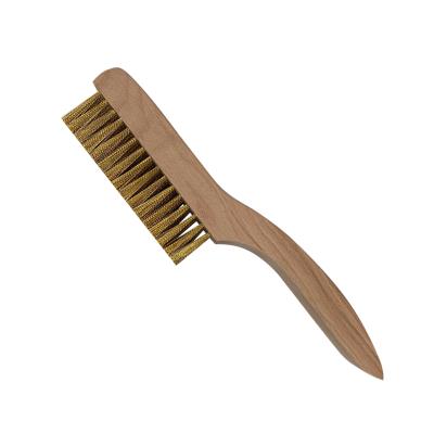 China Non Sparking Oil Station Non Magnetic Anti-static Wooden Handle Brush Shoe Brass Handle 255mm for sale