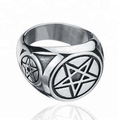 China Titanium Star Men's Pentagram Custom Ring Vintage Steel Casting Retro Punk Ring for sale