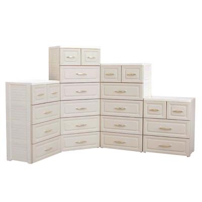 China Large Capacity Beige Plastic Storage Rack European Style Cabinet With Drawers And Lock for sale